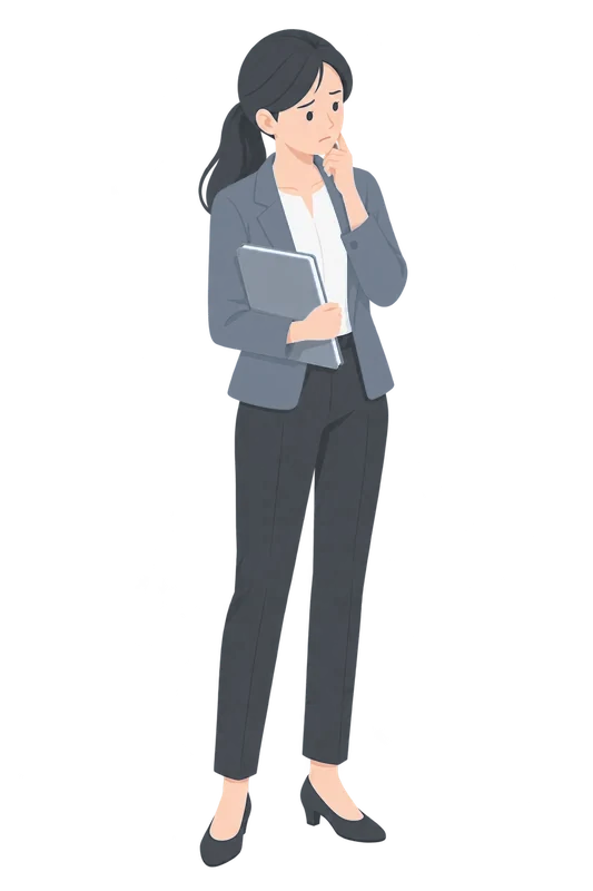書類を抱えて考える経理担当者（生成イラスト）